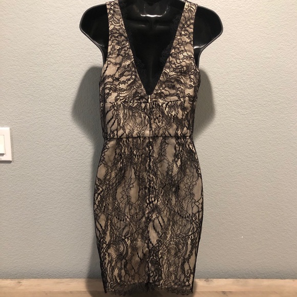 SOLD! Lace Black and Tan Midi Dress - Picture 2 of 5